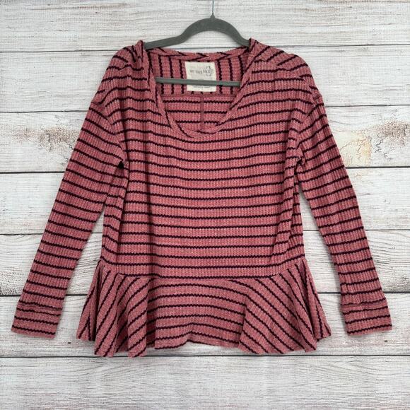 We the Free Knit Peplum Top Womens Small Pink Purple Striped Scoop Neck - Picture 1 of 12